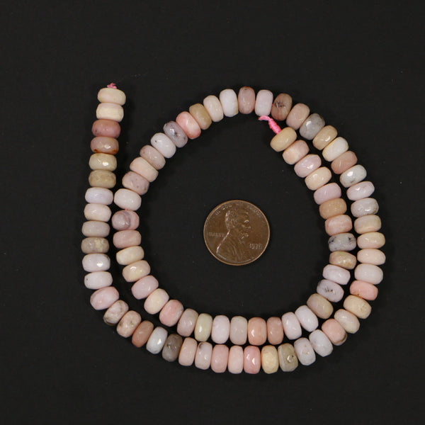 Peruvian Opal, Pink, Faceted Rondelles 4x8mm on 16-inch Strands