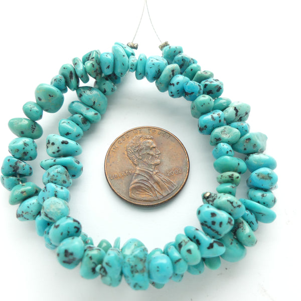 Turquoise, Small Nuggets, Most about 3x5mm on Short 11-inch Strand
