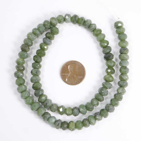 Jade, (Nephrite) Faceted Rondelles 6x8mm on 16-inch Strands