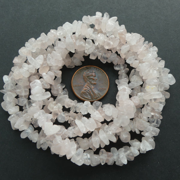 Rose Quartz, Chips, Pale Pink,  5mm on 34-inch Strand