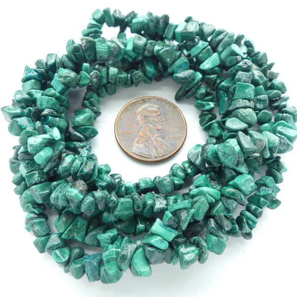 Malachite Chips, 7mm on 34-inch Strands