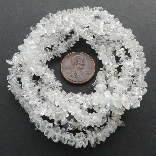 Rock Crystal, Chips, 5mm on 34-inch Strands