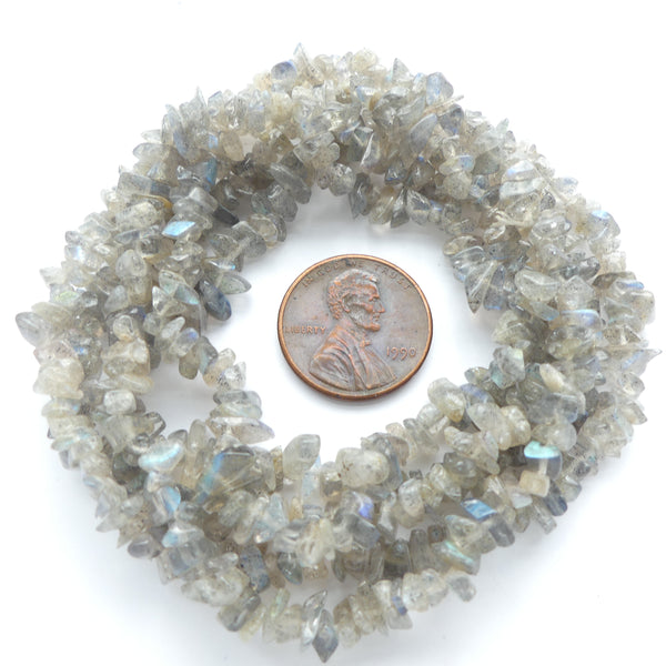 Labradorite, Gray, Chips, 5mm on 36-inch Strands