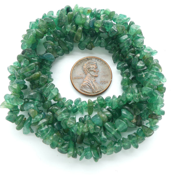 Aventurine, Chips, Dark Green, 5mm on 34-inch Strands