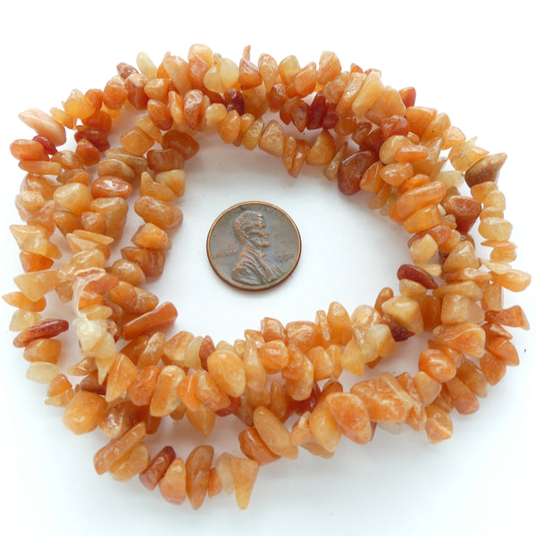 Aventurine, Red, Chips 8mm on 36-inch Strands