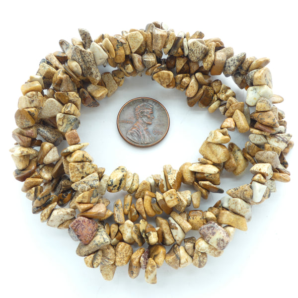 Picture Jasper Chips, Average 8mm on 34-inch Strands