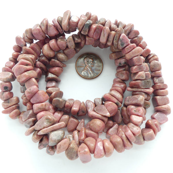 Rhodonite, Chips, 10mm on 36-inch Strand