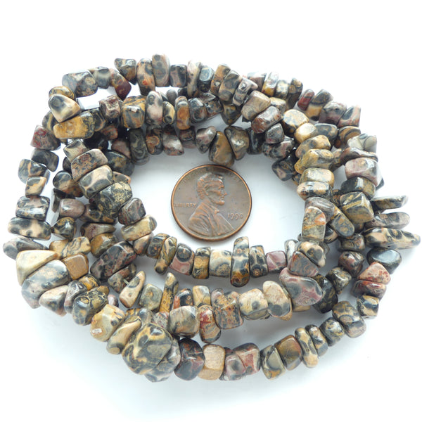 Leopard Jasper, Chips Average 8mm on 28-inch Strand