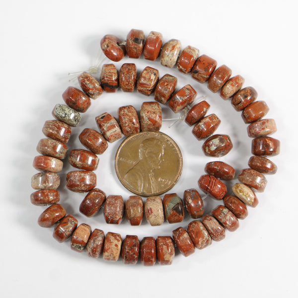 Poppy Jasper, Thick Rondelles, 4x8mm on 11-inch Strand