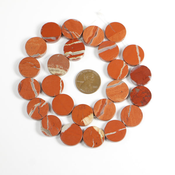 Red Jasper, Coin 16mm Diameter on 16-inch Strand