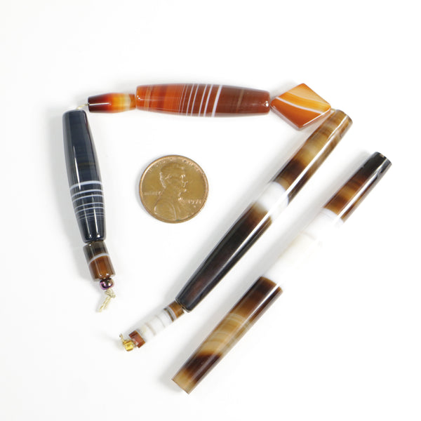 Banded Agate, Idar Oberstein, Vintage, Various Sizes Largest 85x7mm, Sold as a Set of 7