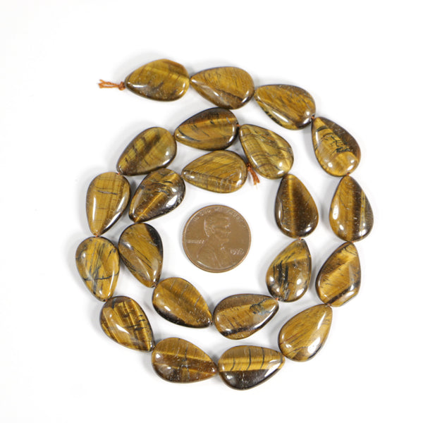 Tiger Eye, Flat Teardrop, Drilled Lengthwise, 17x12mm on 15 1/2-inch Strands