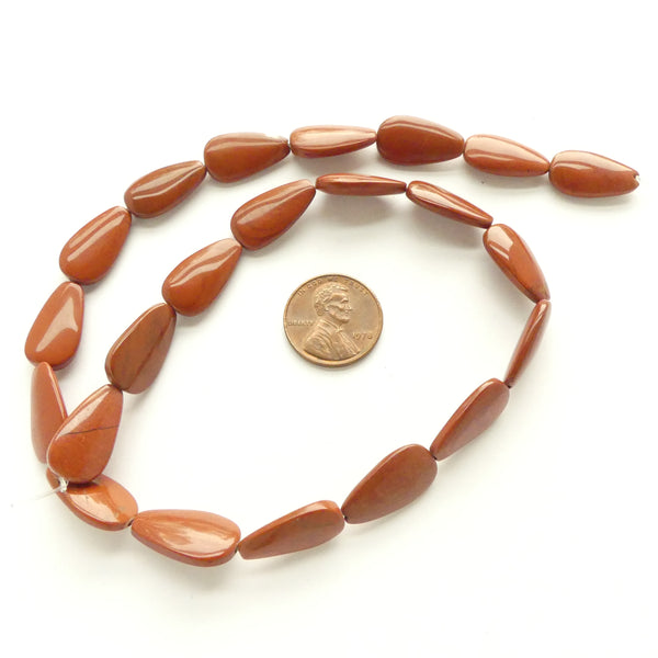 Red Jasper, Teardrop Drilled Lengthwise, 18x10mm on 15-inch Strand