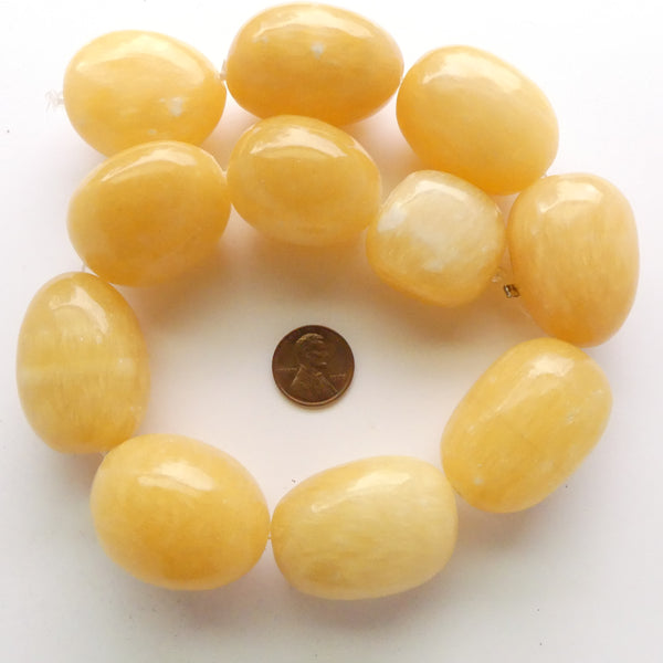 Yellow Calcite, Giant Freeform Smooth Nuggets, 2x1 inch, on 16-inch Strands