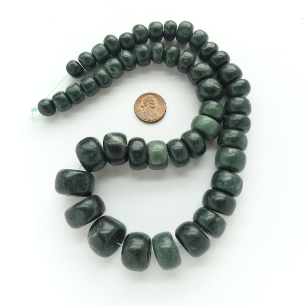 Jade, Guatemalan Greenstone, Frieda Kahlo Style Beads, Graduated 22-inch Strands