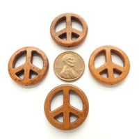 Magnesite Dyed Brown, Peace Sign 25mm, Sold by Sets of 4