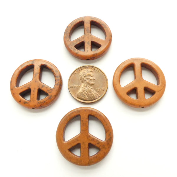 Magnesite Dyed Brown, Peace Sign 25mm, Sold by Sets of 4