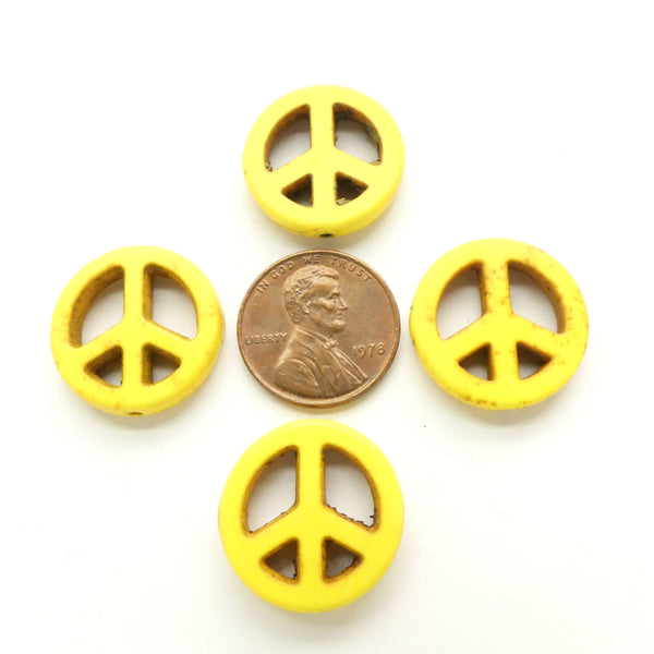 Magnesite Dyed Yellow, Peace Signs 20mm, Sold by Set of 4