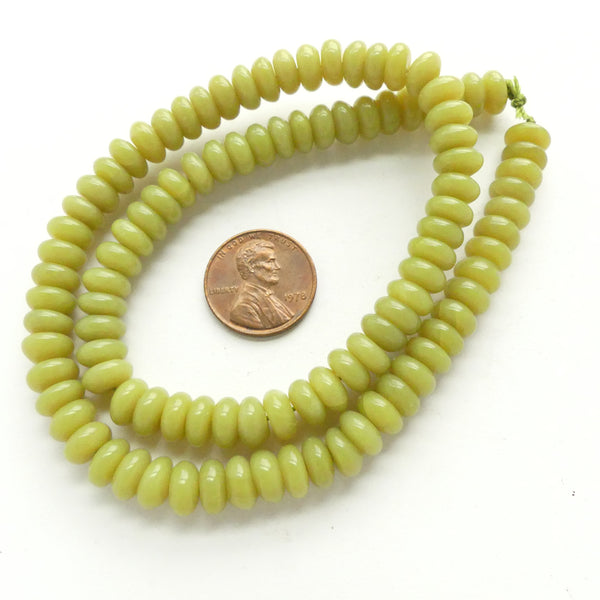Olive Jade, Rondelles, 8mm on 16-inch Strands