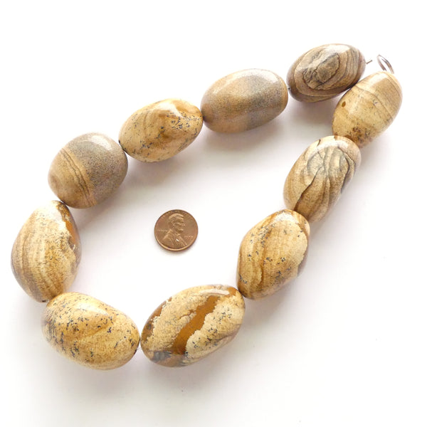 Picture Jasper, Giant Freeform Nuggets, 1.5" x 1" on 16-inch Strands