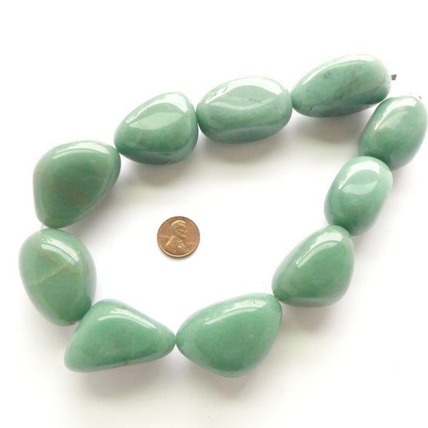 Aventurine, Green, Giant Freeform Nuggets, 1.5" x 1" on 16-inch Strands