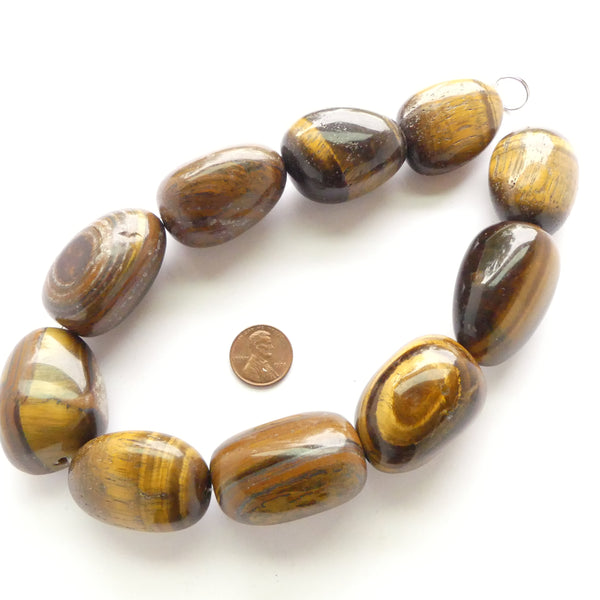 Tiger Eye, Giant Freeform Nuggets, 1.5" x 1" on 16-inch Strands