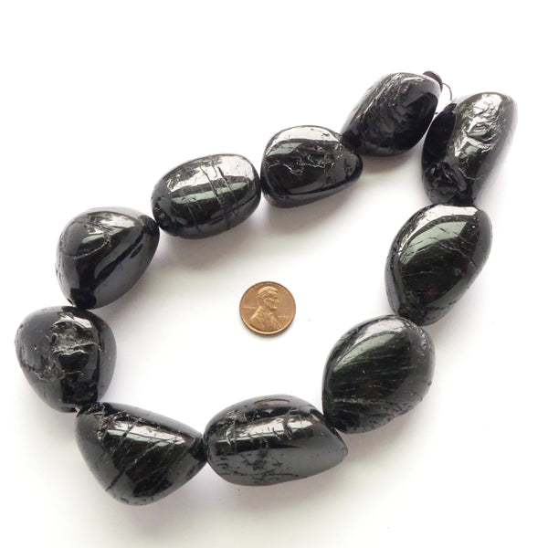 Tourmaline, Black, Giant Freerom Nuggets 1.5x1 inch on 16-inch strands
