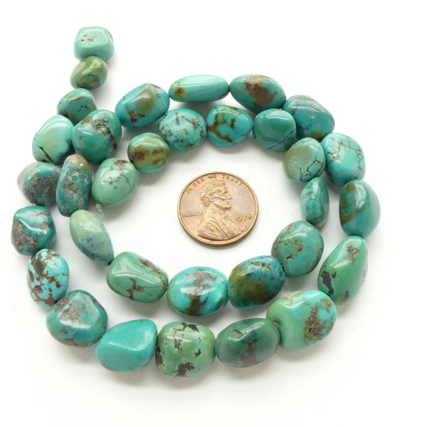 Turquoise, Freeform Nuggets, Natural Green, 10x10 to 12x8mm on 16-inch Strands