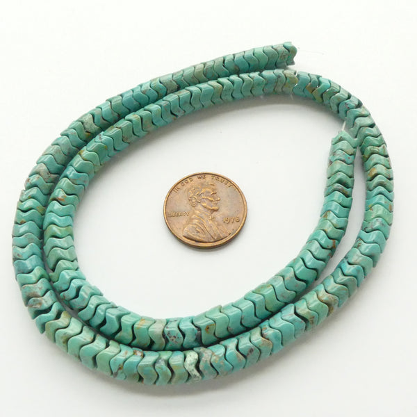Turquoise, Snake Vertabrae Shapes, 6mm Diameter on 16-inch Strand