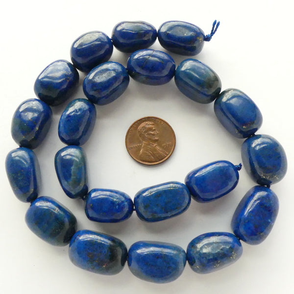 Lapis Lazuli, Nuggets, Large Smooth Rounded Shapes about 18x12mm on 16-inch Strands