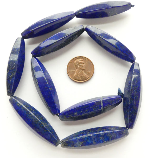 Lapis Lazuli, Ovals Four-Sided, 40x12mm on 16-inch Strands