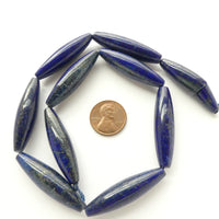 Lapis Lazuli, Oval, Elongated Beads, 40x10mm on 16-inch Strand