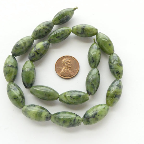Jade (Nephrite) Rice Shape, Large 20x10mm on 16-inch Strands