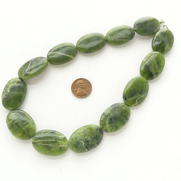 Jade (Nephrite) Flat Ovals, 30x20mm on 16-inch Strands