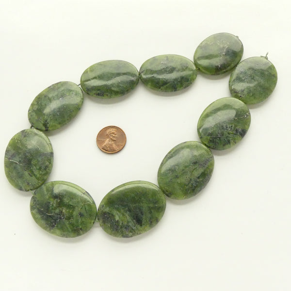 Jade (Nephrite) Flat Ovals, Extra Large 40x30mm, on 16-inch Strands