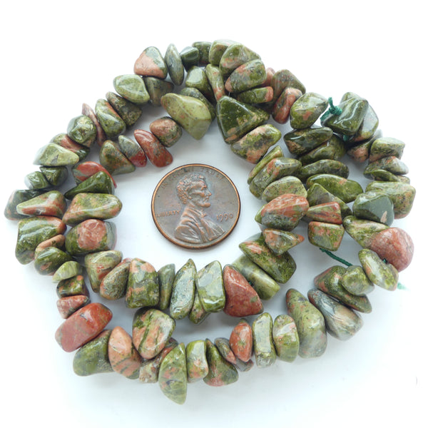 Unakite, Chips, 12mm on 15-inch Strands