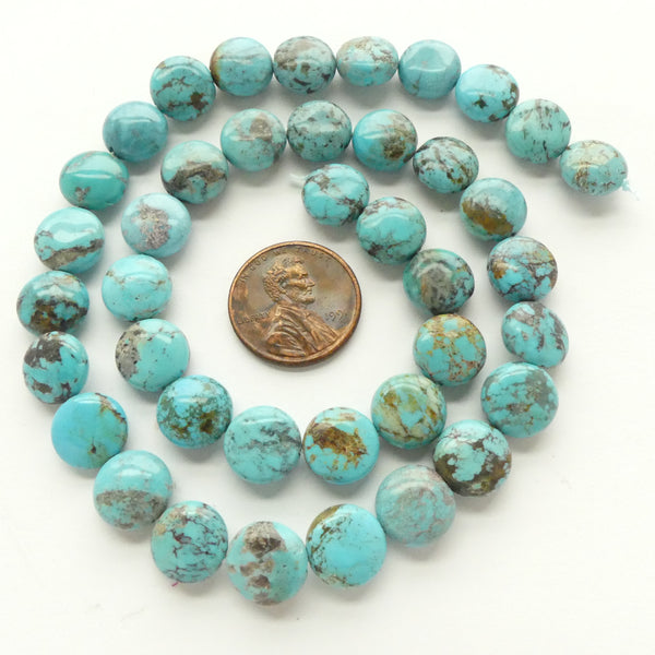 Turquoise, Coin Shape, Puffy 10mm on 16-inch Strands