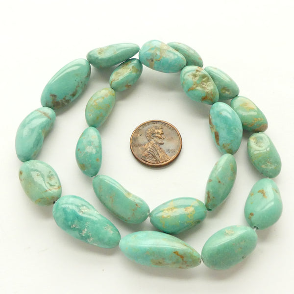 Turquoise, Freeform Flat Nuggets, Graduated Strand, Largest Bead 27x10mm