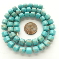 Turquoise, Barrels with Slightly Domed Ends, 8x8mm on 16-inch Strands