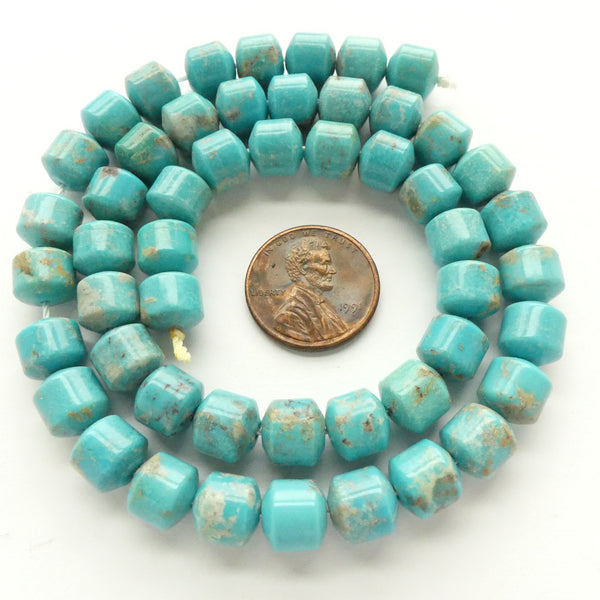 Turquoise, Barrels with Slightly Domed Ends, 8x8mm on 16-inch Strands