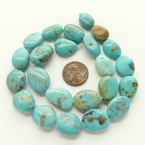 Turquoise, Freeform Flat Nuggets, about 18x12mm, on 16-inch Strands