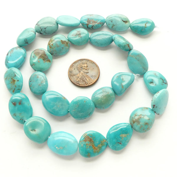 Turquoise, Freeform Flat Nuggets, About 15x10mm on 16-inch Strands