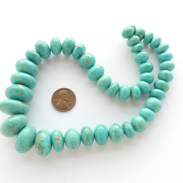 Turquoise, Rondelles, Graduated Strand 22mm to 12mm, 16 inches long