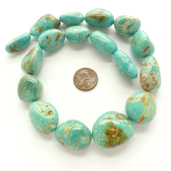 Turquoise, Freeform Nuggets, Graduated Strand, Largest Bead 30x23mm