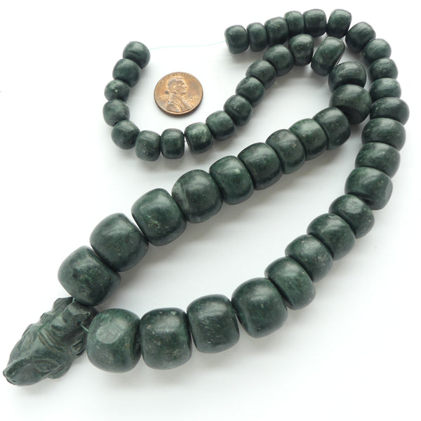 Jade, Guatemalan Greenstone, Large Graduated Beads with Small Face Pendant
