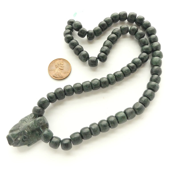 Jade, Guatemalan Greenstone, Short Barrel Beads 6x7mm with Small Face Pendant