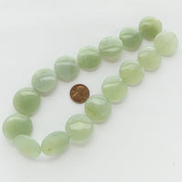 New Jade, Coin, Slightly Puffy 25mm Diameter on 16-inch Strands