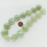 New Jade, Coin, Slightly Puffy 25mm Diameter on 16-inch Strands