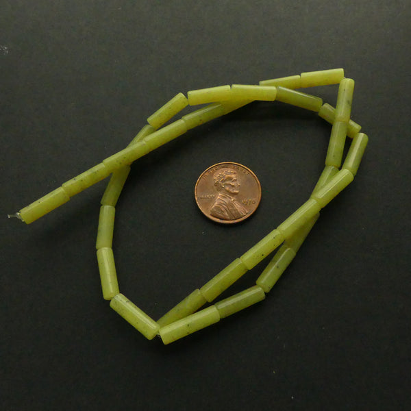 Olive Jade, Cylinders 13x4mm on 16-inch Strands