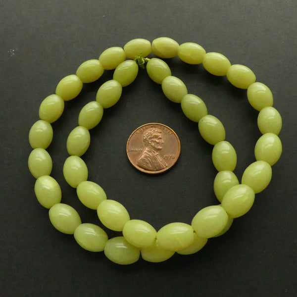 Olive Jade, Ovals with Flat Ends, 10x8mm on 16-inch Strands